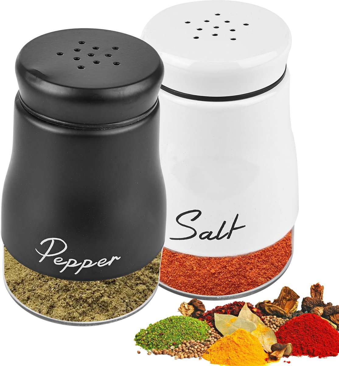 IMPERATORIS® Mini Zoutvaatjes Set – Elegant en Praktisch – Zoutvaatjes van Glas en Roestvrij Staal – Geschikt voor Keuken en Tafel – Set van 2 zwart , wit - 120 ml