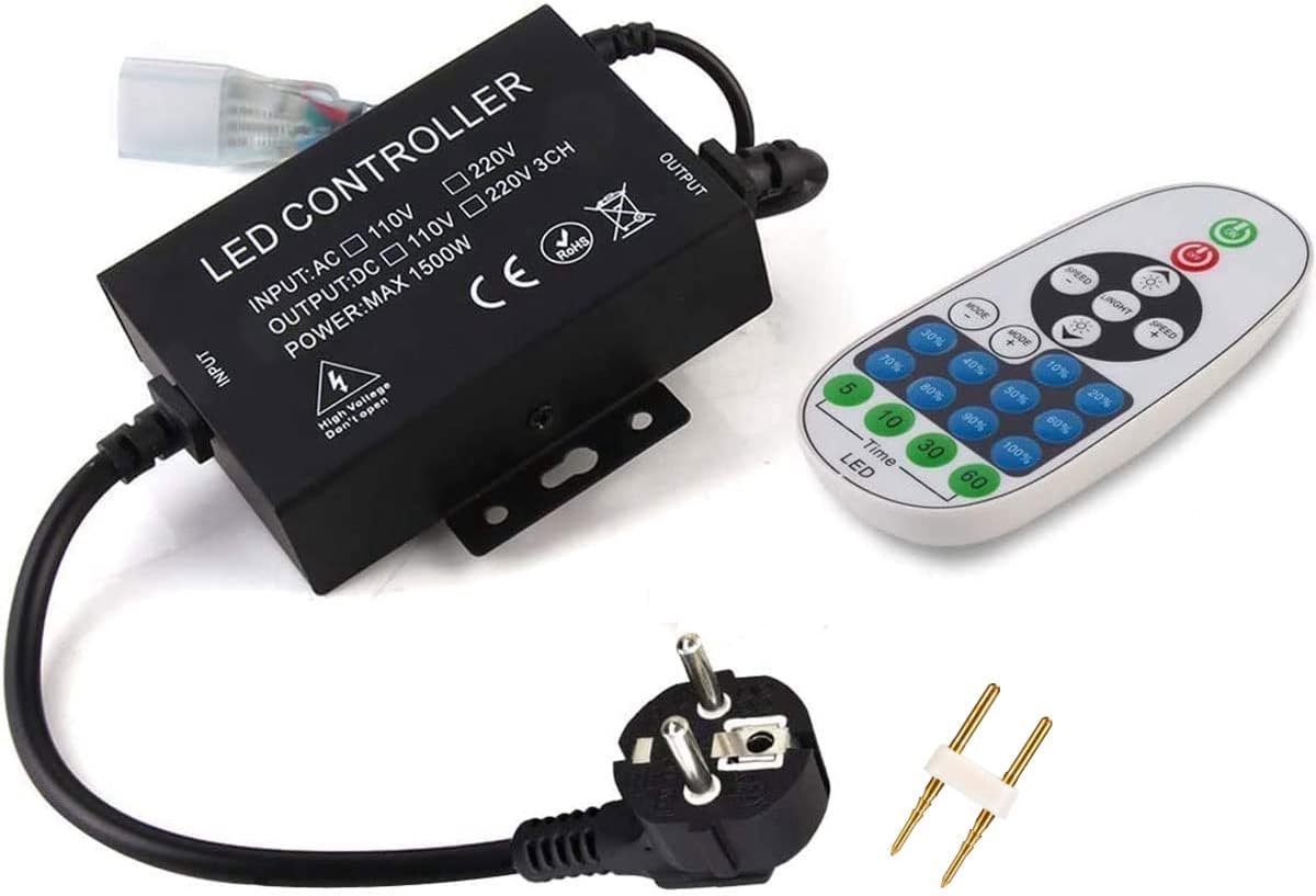 Afstandsbediening voor LED-strip met 23 toetsen, 220 V, 1500 W - Lichtstrip Controller en Netstekker