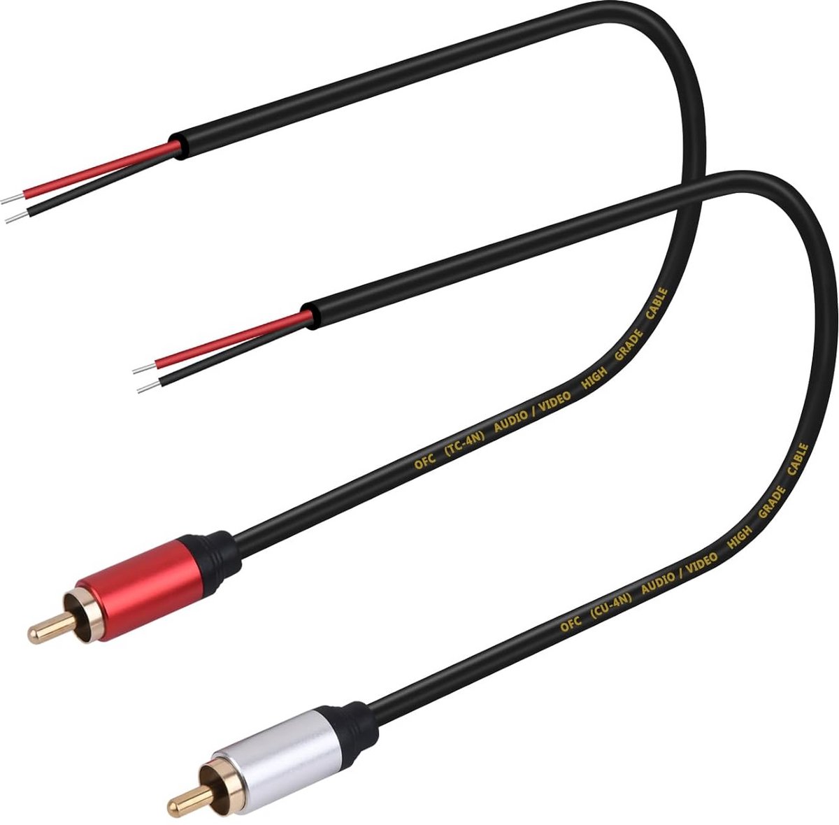 2 stuks RCA Audio Stekker naar Kale Draad Adapter Kabel voor Reparatie