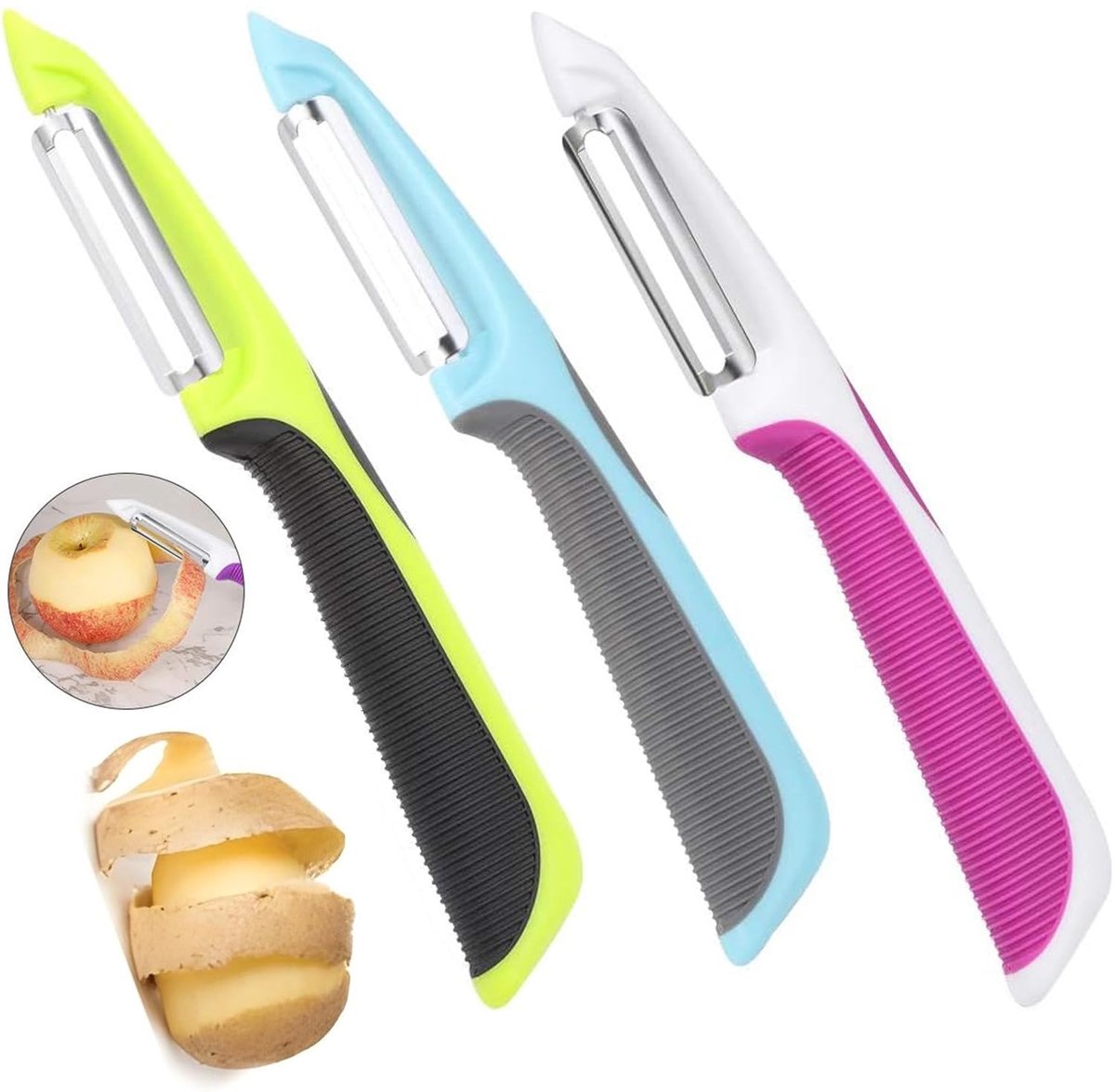 Unyqoos® Set van drie multifunctionele roestvrijstalen schillers met ergonomische grip