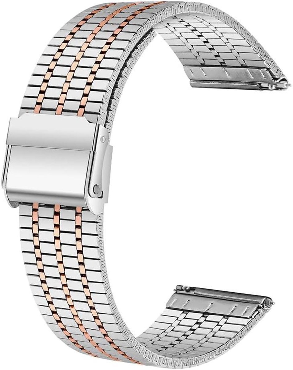 Allecta - Mesh metalen horlogebandje voor heren en dames, roestvrijstaal, 22 mm - Zilver-Roze Goud, snelspanner-armband