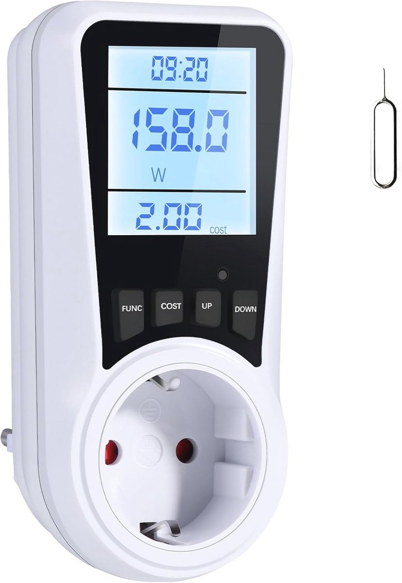 Meetinstrument voor stroomverbruik - LCD stroommeter 16 A/3680 W met 7 bewakingsmodi en overbelastingsbeveiliging