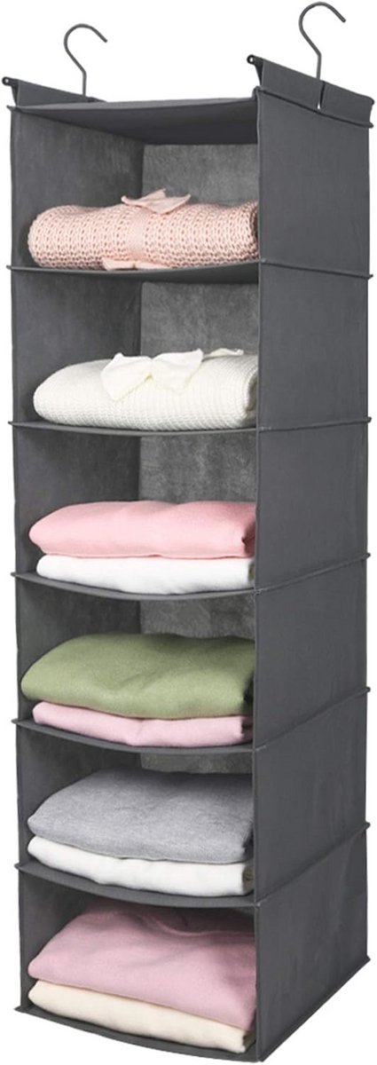 Hangende kastorganizer met 6 niveaus en opvouwbare hangplank