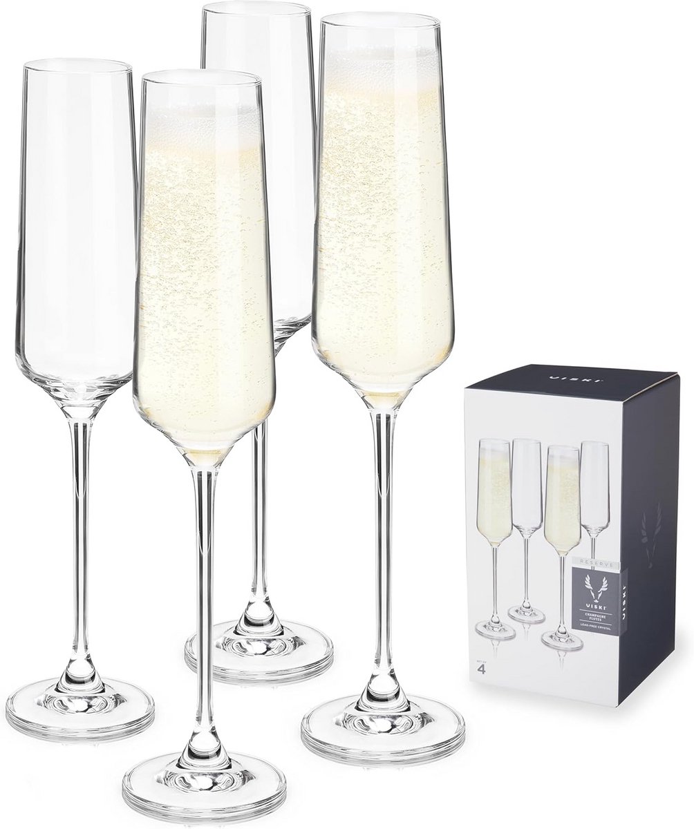 Champagne Fluiten Set van 4 – Loodvrij Kristal Glaswerk, Vaatwasmachinebestendig