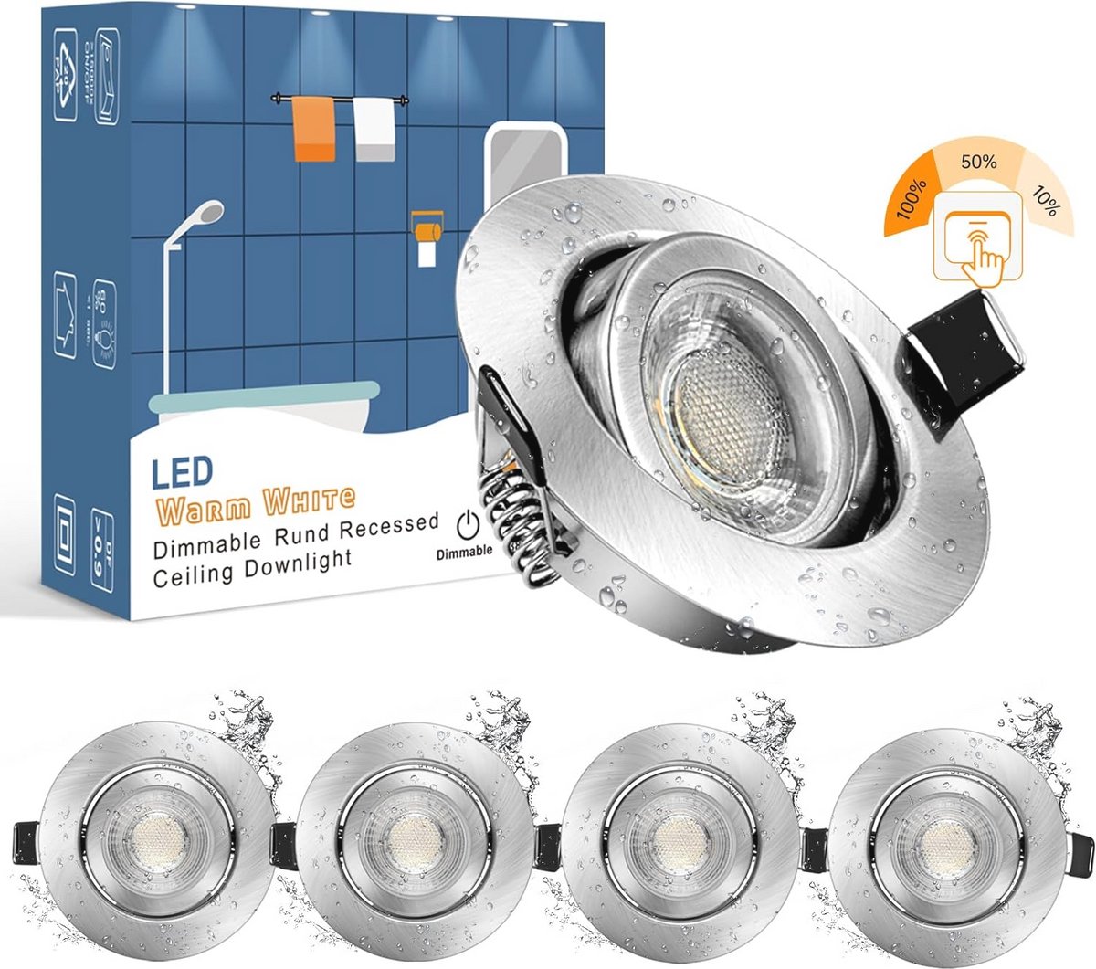 Dimbare LED Plafondlampen Set van 5 - IP44 Waterdicht voor Badkamer - 7W Warm Wit - Eenvoudige Installatie
