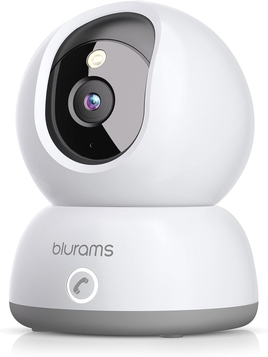 blurams Bewakingscamera, wifi, binnen, 2 K, babycamera, 360 graden, binnencamera voor baby/dieren, nachtzicht, oproep met één knop, bidirectionele audio, compatibel met Alexa en Google Assistant