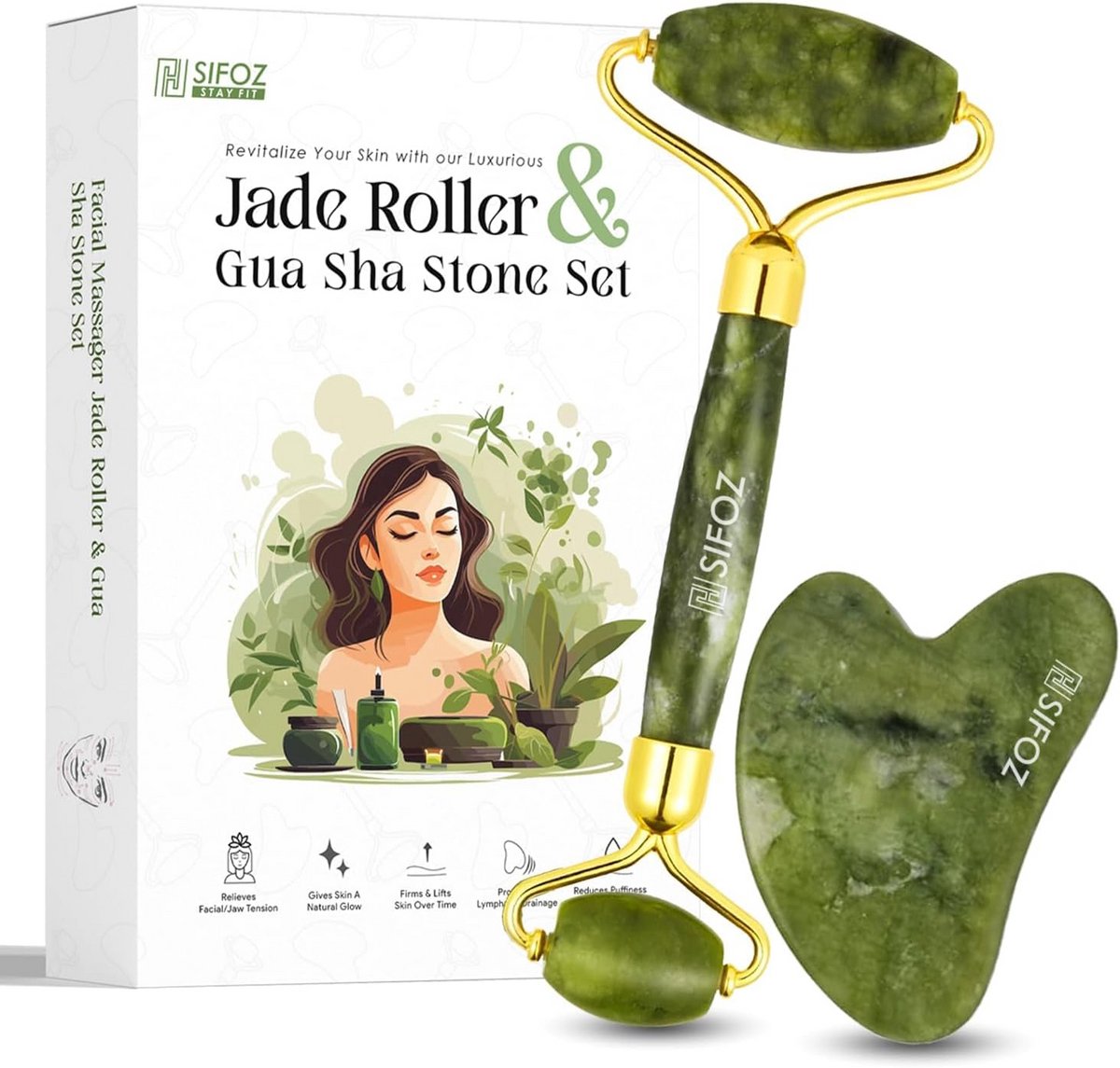 Jade Roller & Gua Sha Set - Anti-Aging Huidverzorging Tool voor Gezicht, Hals en Ogen