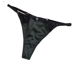 Elegante, Zijden Dames String – Donker Blauw - Lage Taille Sexy T-Broek – Naadloze Stiksels – Kanten String – Sneldrogend Ademend Onzichtbaar - Maat