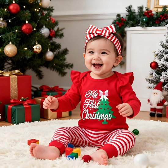 Baby Eerste Kerstoutfit Meisjes Romper, Broek, Muts en Hoofdband Kerstcadeau 0-18 Maanden — afbeelding 4