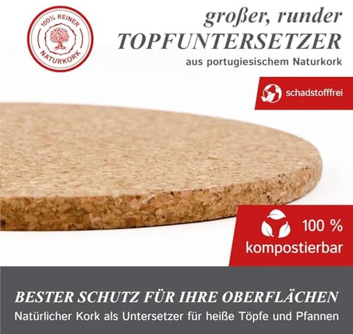 Hittebestendige Kurken Panonderzetter Ø 30 cm - Duurzaam en Praktisch