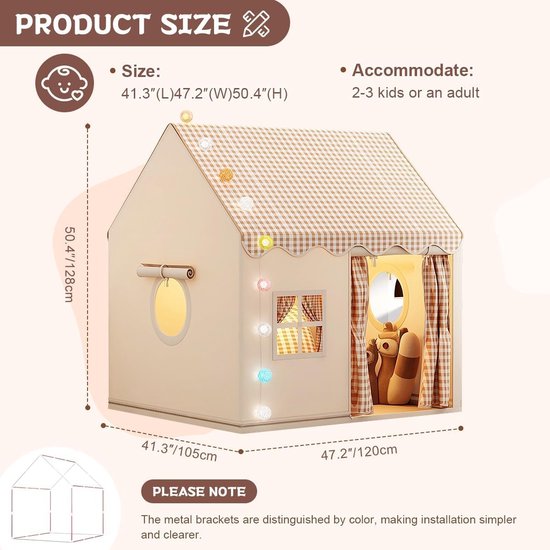 Kinderspeelhuisje voor binnen - Prinsessentent met raam - Comfortabele ruimte - Decoratie voor de kinderkamer - 120*105*128 cm -gebroken wit van Merkloos — afbeelding 4