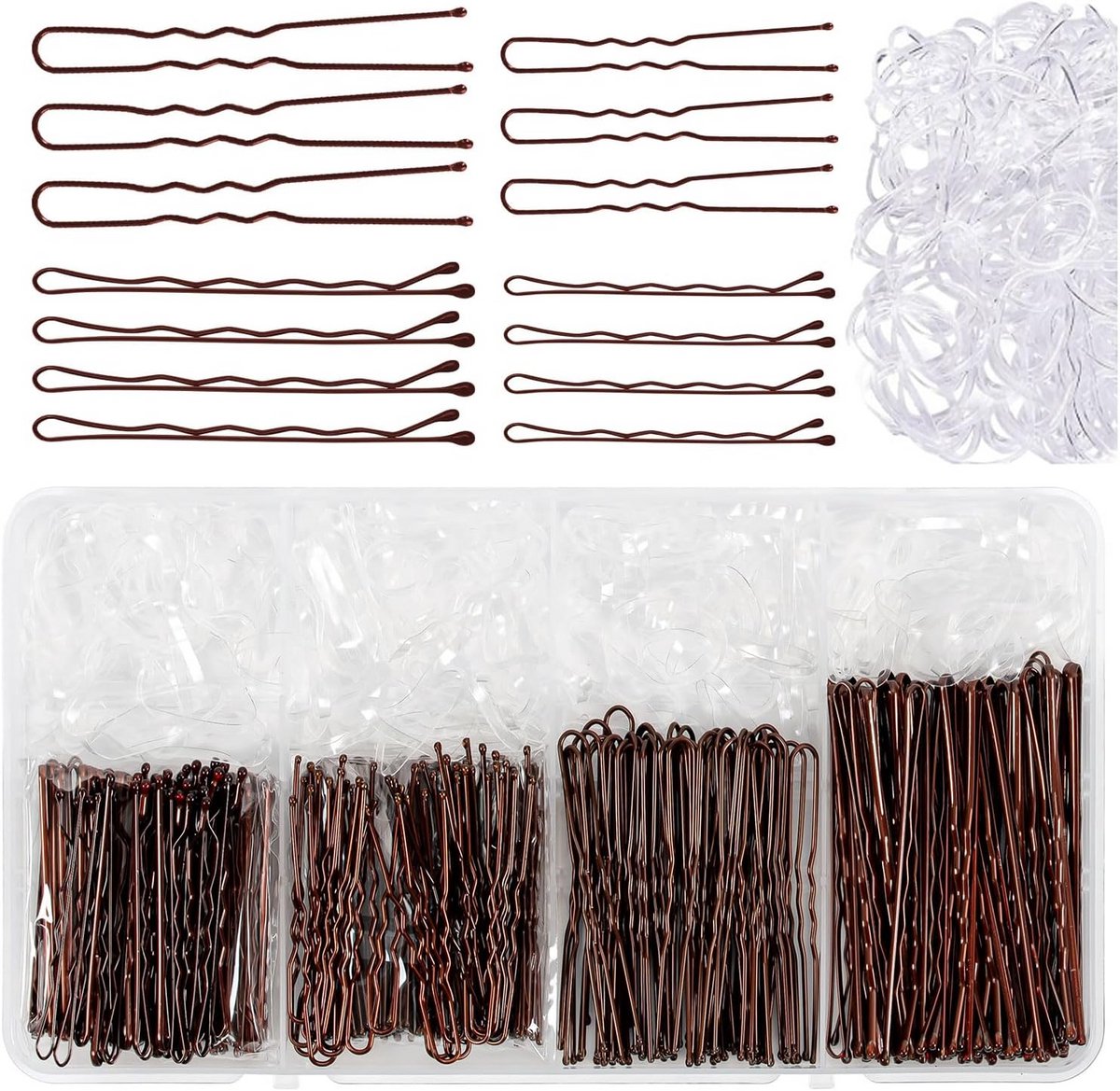 Grote set haarspelden en bobby pins voor dames in bruine tinten - 370 stuks