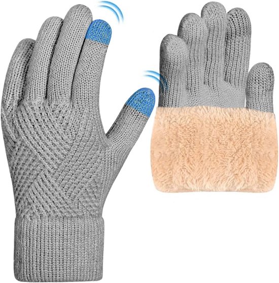 BRUCERIVER Heren Winter Wollen Gebreide Touchscreen Warme Handschoen met Thinsulate Fleece Voering Omzet Manchet, Grijs, XL