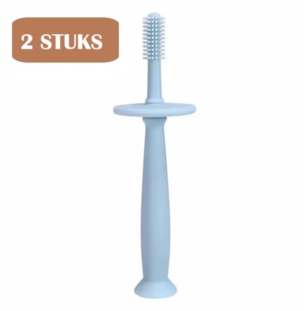 2-pack Blauwe Siliconen Baby Tandenborstel – Extra Zacht & Flexibel – Met Zuignap en Afneembare Veiligheidsring – Ook voor Tong & Melkresten