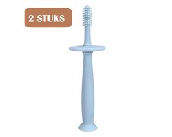 2-pack Blauwe Siliconen Baby Tandenborstel – Extra Zacht & Flexibel – Met Zuignap en Afneembare Veiligheidsring – Ook voor Tong & Melkresten