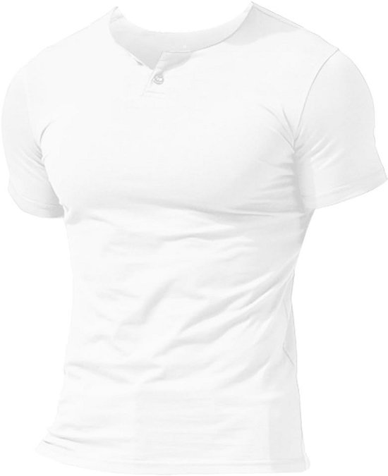COOFANDY Henley T-shirt voor heren, zomershirt, korte mouwen, licht T-shirt, katoen, knoopsluiting, T-shirts, wit, S