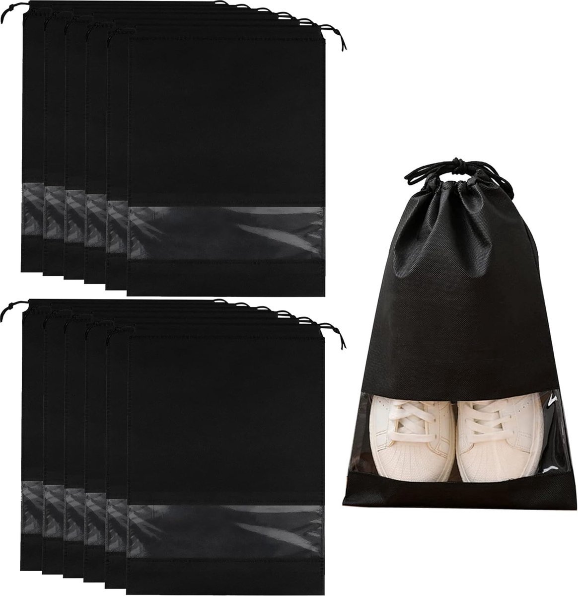 Stunq® 12 stuks reisschoenentassen met trekkoord, schoenentas, waterafstotende, stofafstotende schoenentas, schoenentas voor schoenen, kleding, heren, dames, dagelijks en op reis