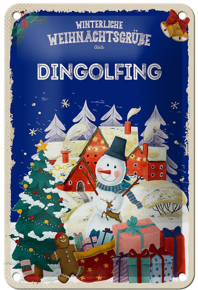 Blechschild Weihnachtsgrüße DINGOLFING Geschenk Dekoration 12x18cm