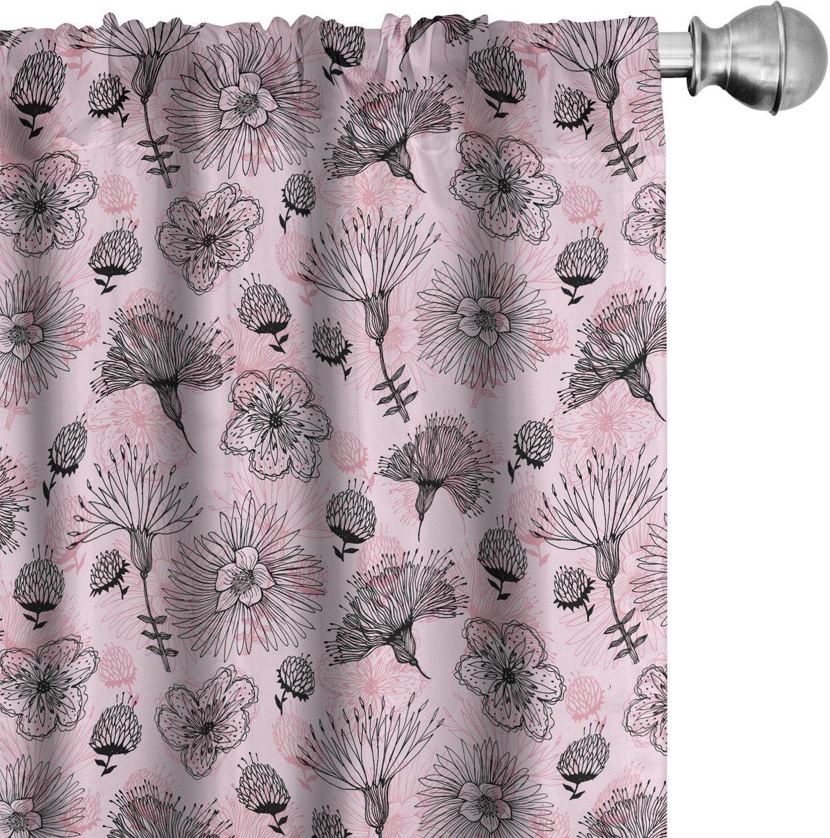 ABAKUHAUS Lineart Bloom gordijnen – 2x75x225 cm – babyroze & antraciet