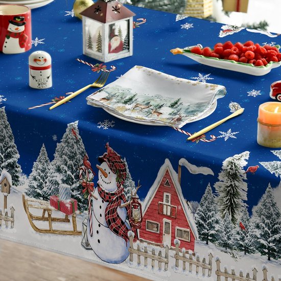 Arquiel Tafelkleed met sneeuwpop, waterdicht, ronde tafelkleden voor Kerstmis, duurzaam, wasbaar