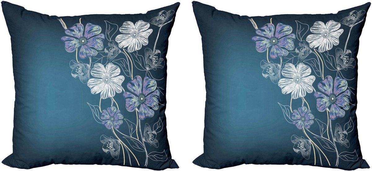 ABAKUHAUS Kussenhoes 2x40x40 cm – Kersenbloesem-bruid, dubbelzijdig – Petrol/Lavendel petrol blau