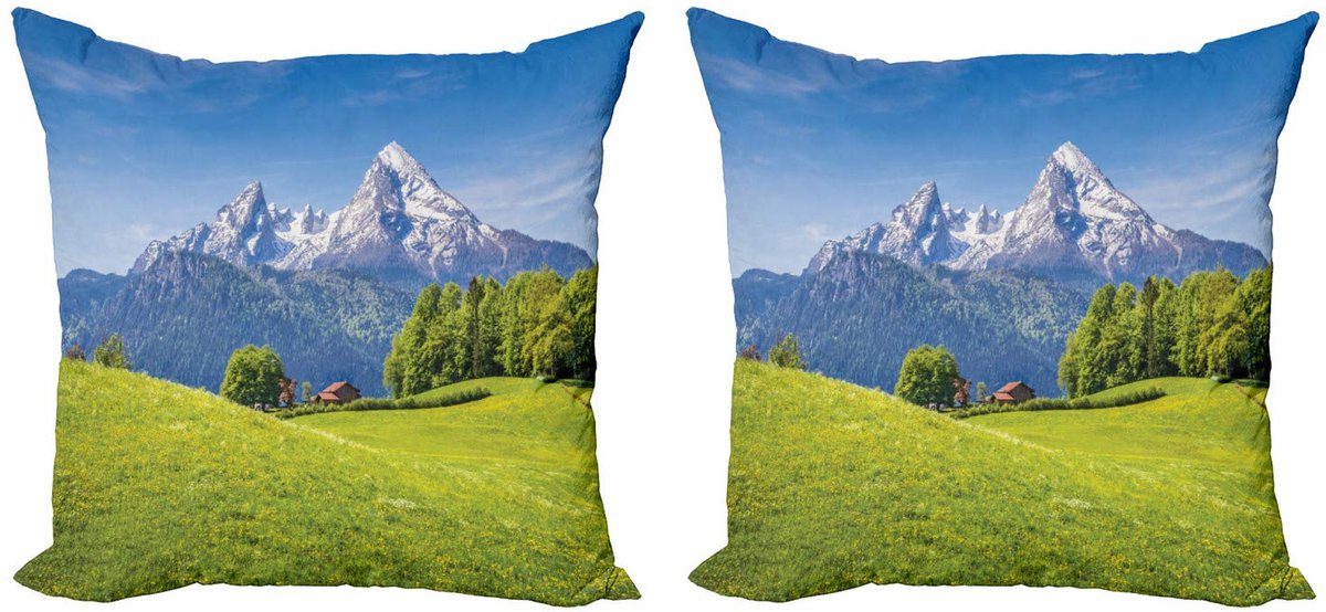 ABAKUHAUS Natuur Kussenhoes Set – 2×40×40 cm – Dubbelzijdige druk Groen blauw