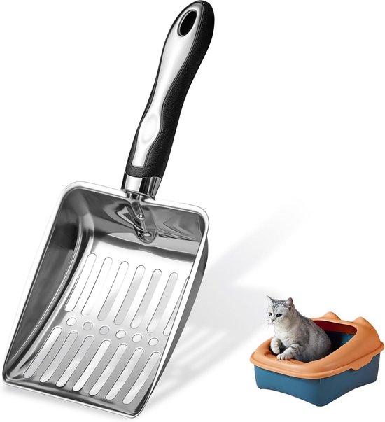 CatAmore XXL Kattenbakschep Metaal met Houten Handvat en Houder - power
