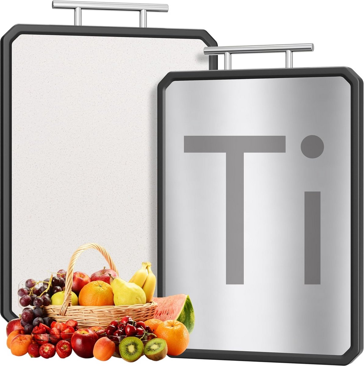 Dubbelzijdige Snijplank van Titanium en Tarwestro voor de Keuken, Vaatwasserbestendig (40 x 28 cm)