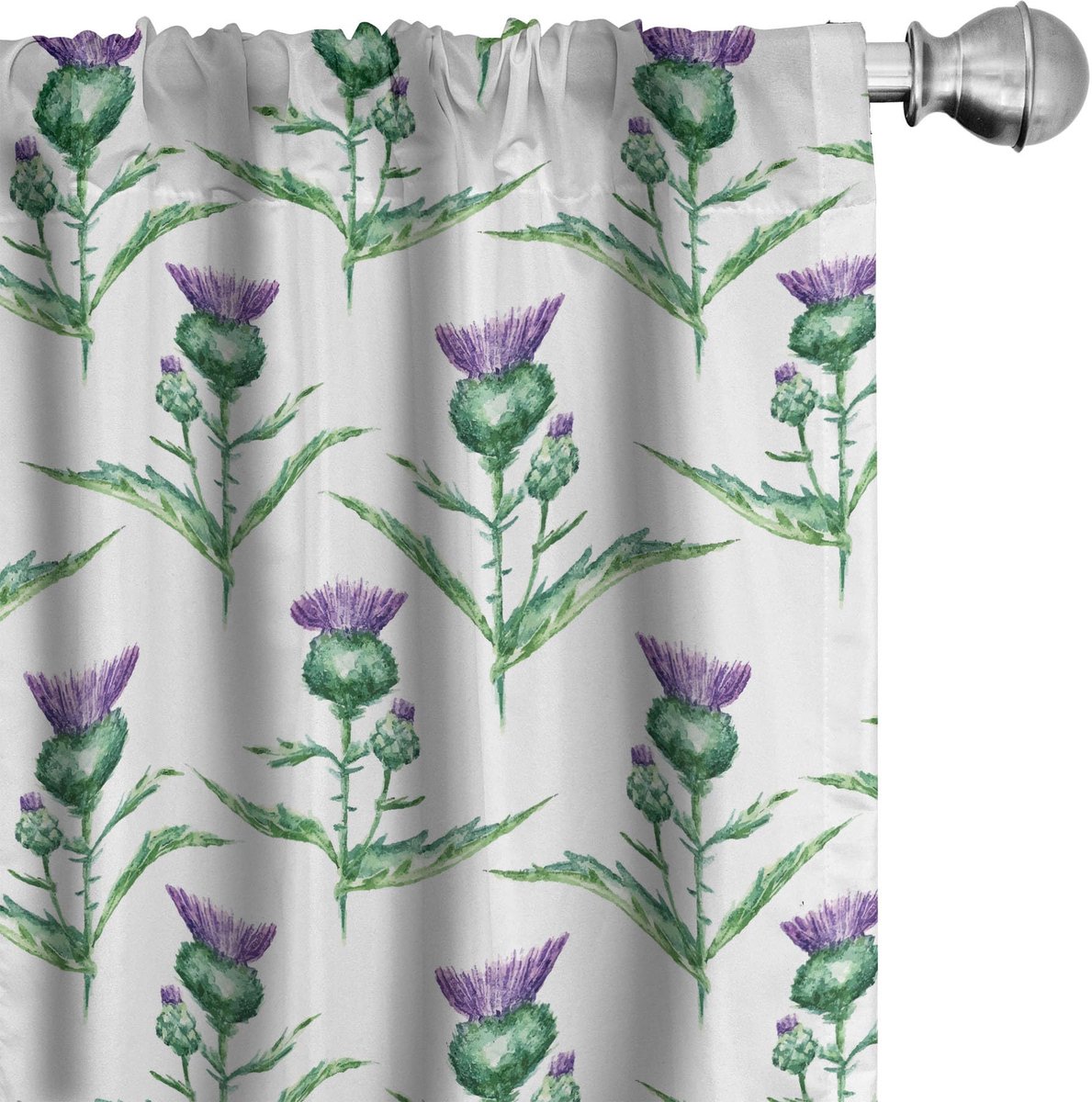 ABAKUHAUS Distel Voorhangen – Gordijnen – Botanische Print – 2x75x225 cm Jade-groen