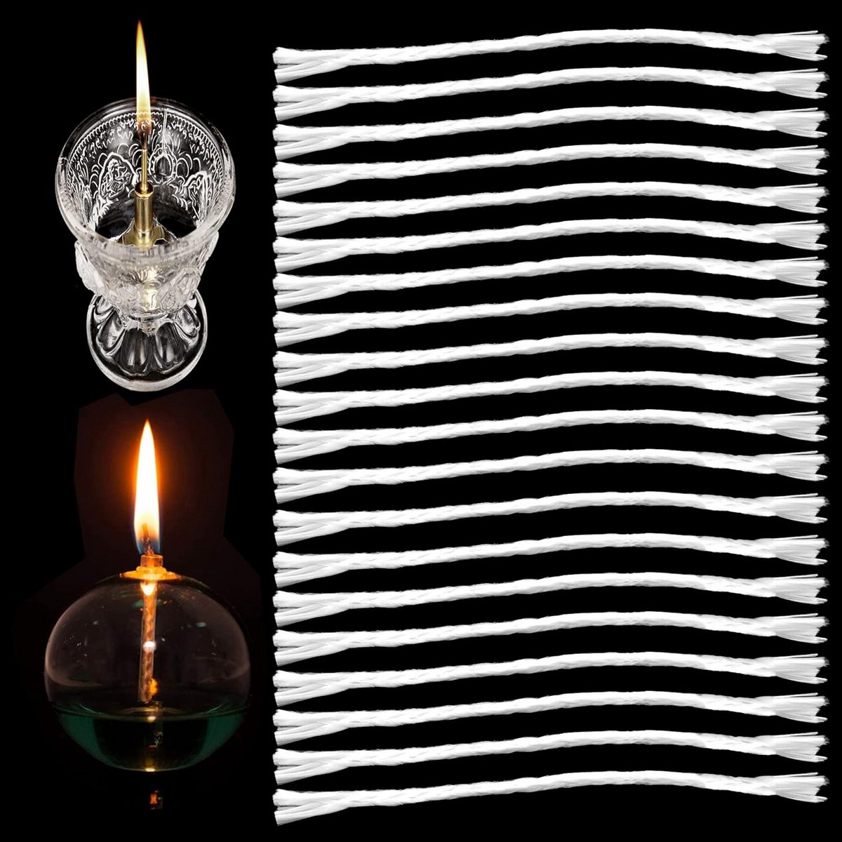 20x Vervangingslonten voor Olie- en Ghee Lampen - 190mm Glasvezel Pit (1mm Breed)