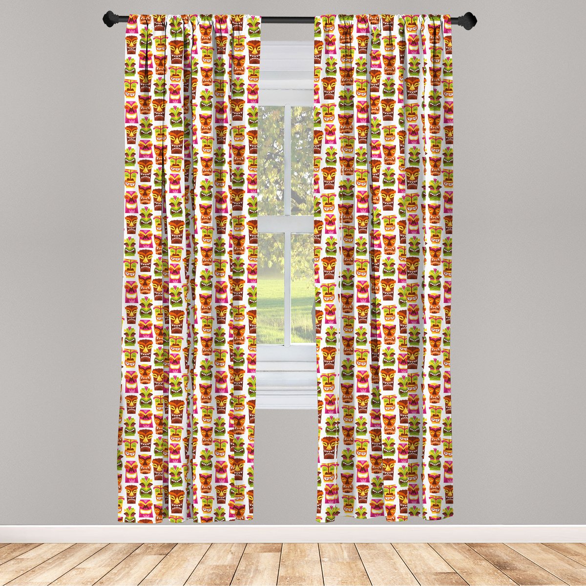 ABAKUHAUS Tiki Bar gordijnen – 2x75x225 cm – veelkleurig – halfdonker