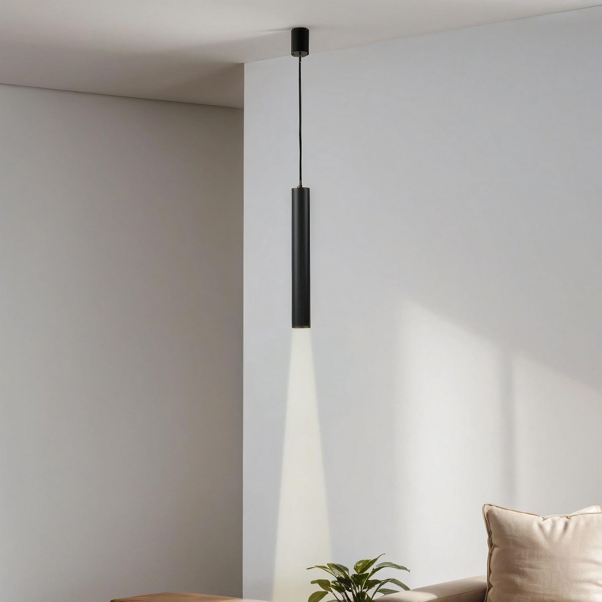 Moderne Zwarte Metalen Cilinder Hanglamp voor Keuken of Eettafel Ø5,5 cm