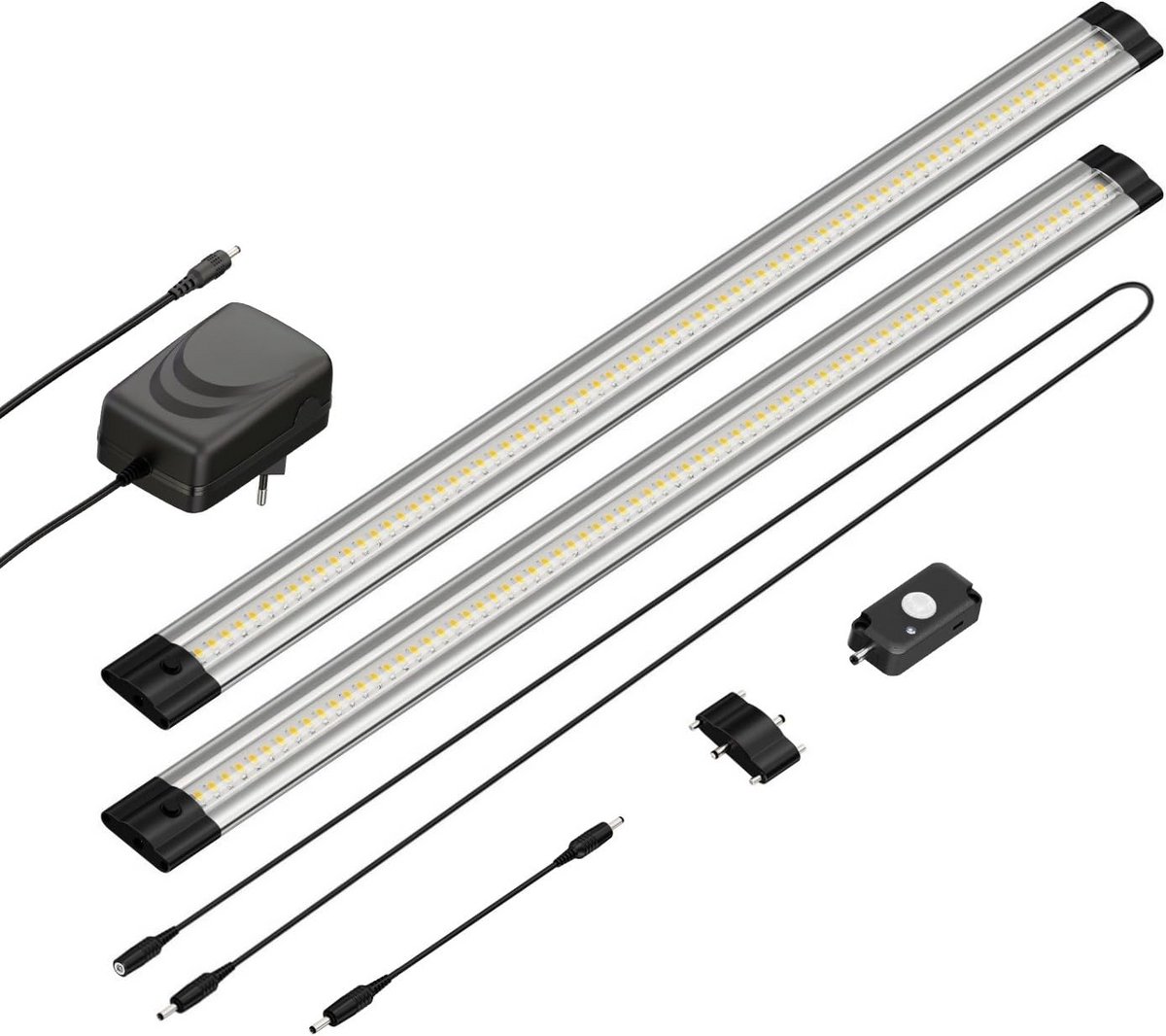 Set van 2 LED Kaststrips met Vlakke Bewegingsmelder, 50cm, Warm Wit Licht