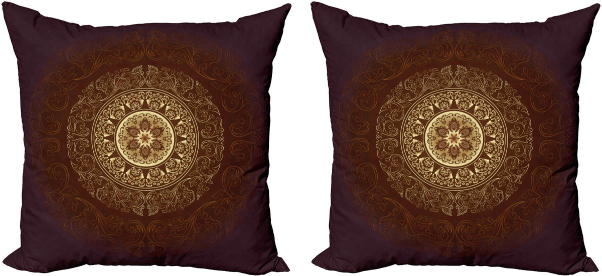 ABAKUHAUS Mandala kussenhoes – 2x50x50 cm – digitaal bedrukt – Kastanjebruin kastanjebruin geel