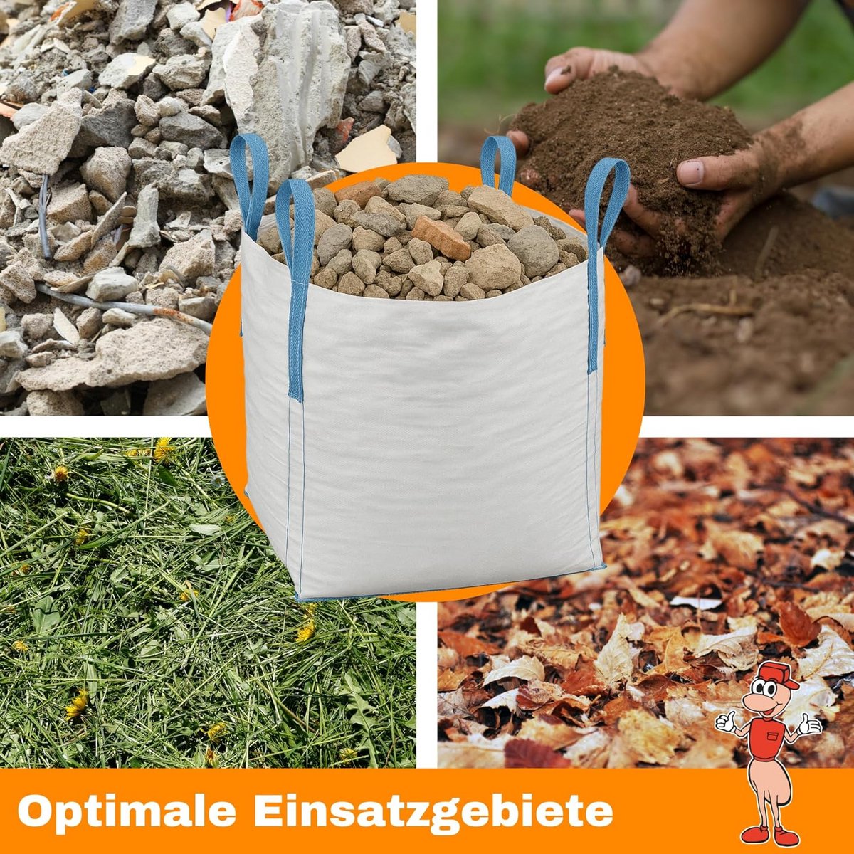Stevige Big Bag 1m³ - 1500 kg Laadvermogen - 90x90x110 cm - Afvalzakken met 4 Lusconstructie - 10 Stuks