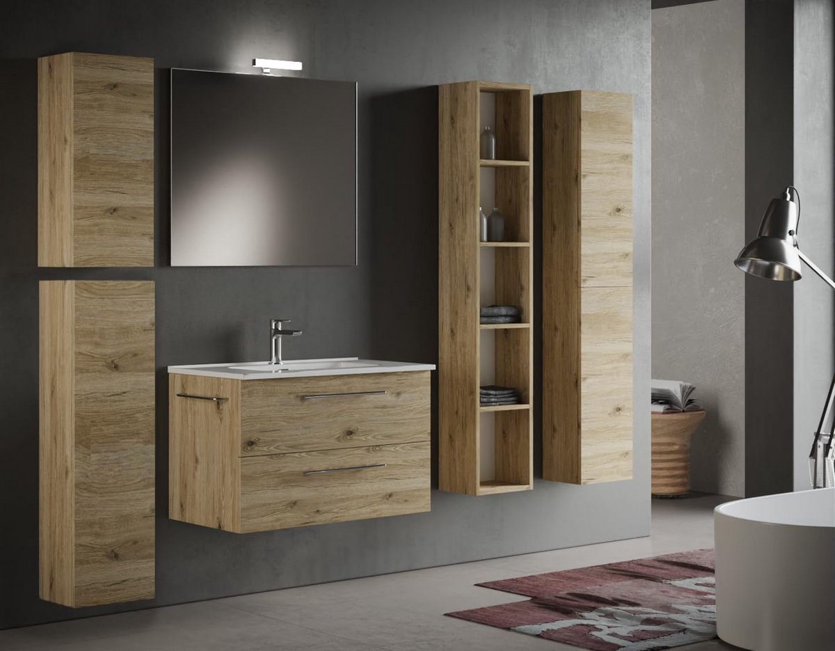 Houten Zuil met Push-and-Pull Opening - Omkeerbaar en Groot Model in Natuurlijk Eiken Look