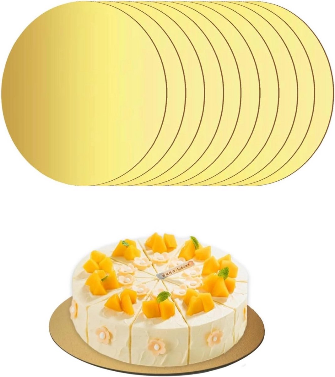 Set van 10 Gouden Taart Borden Rond 30cm Dik 3mm voor Taarten en Taartplateaus