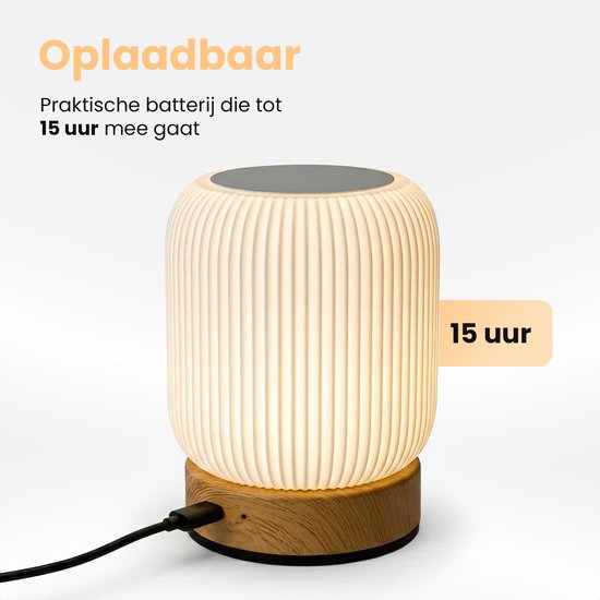 Nachtlampje - Oplaadbaar nachtlampje - Afstandsbediening - 13+ kleuren - Tijdfunctie - Wake-up Light - Sfeerlamp - Leeslamp - Tafellamp slaapkamer - Nachtlampje kinderen en volwassenen - Touch bediening - Dimbaar - Draadloos Nachtlampje Bamboe