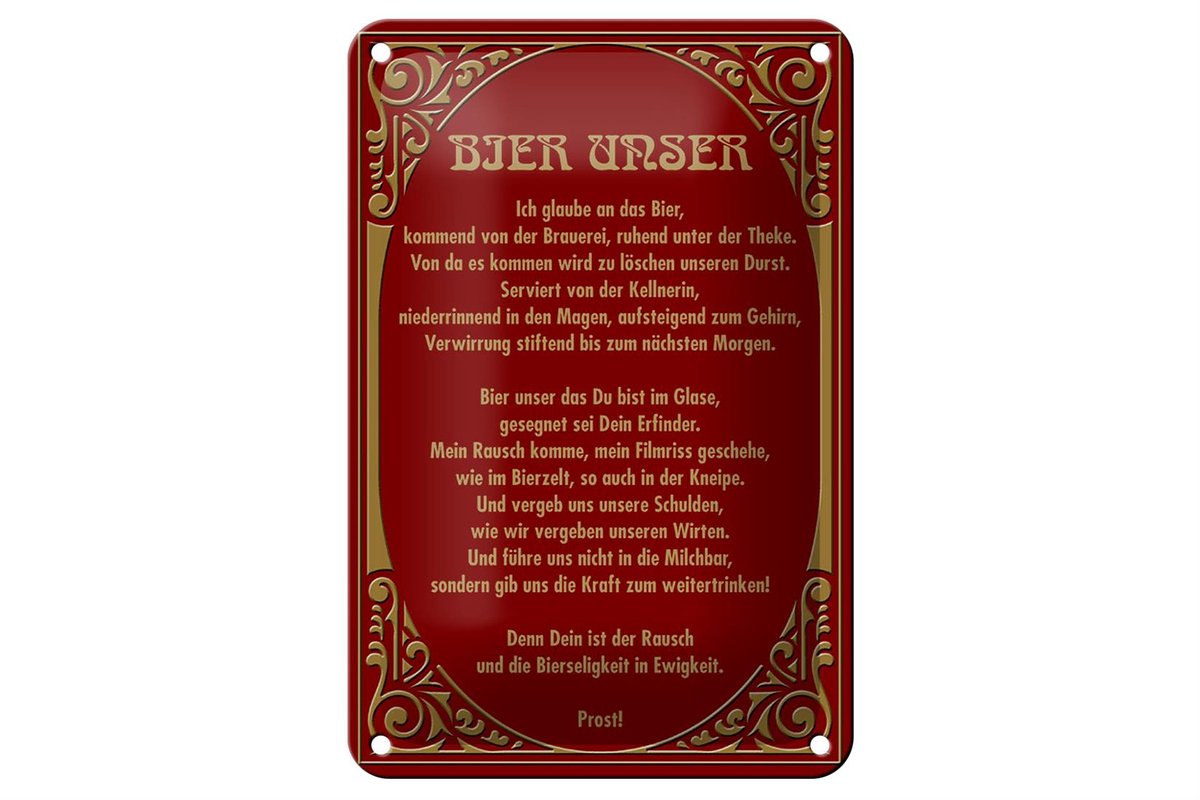 Blechschild Alkohol 12x18cm Prost Bier unser Schild