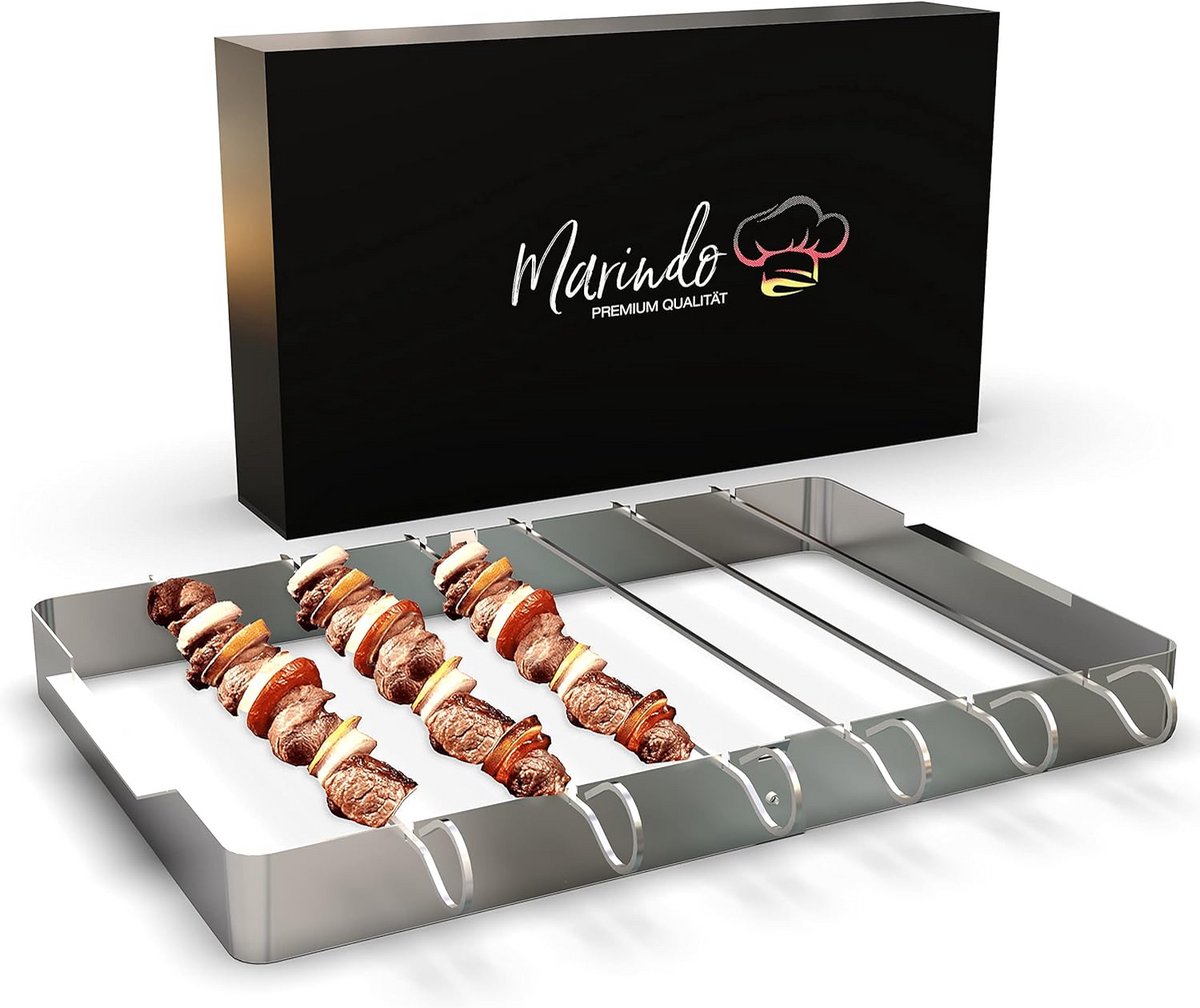 Set van 6 RVS Grill- en Sjasliekspiesen met Omdraai Frame, 31 cm