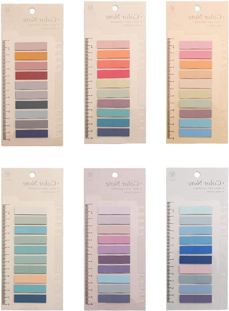 Indexstickers set met 6 stijlen en 1200 stuks, zelfklevend en beschrijfbaar met liniaal - pagemarkers in pastelkleuren, handige tabs.