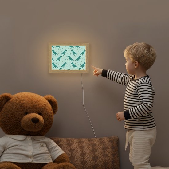 Nachtlampje 20x15 cm - Kinder lampje - Donkergroen - Dinosaurussen - Afdrukken - Bladeren - Tafellamp kinderkamer - Slaapkamer lamp - Bedlamp kinderen - Kinderlampje stopcontact - Wandlamp babykamer - Nachtlampjes van Merkloos — afbeelding 5