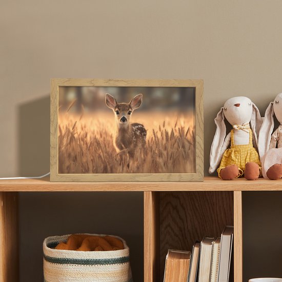Nachtlampje 30x20 cm - Kinder lamp - Hert - Graanveld - Bruin - Tafellamp kinderkamer - Slaapkamer lamp - Bedlamp kinderen - Kinderlampje stopcontact - Wandlamp babykamer - Nachtlampjes van Theedoekentuig — afbeelding 3