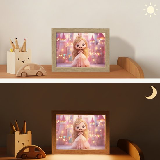 Nachtlampje 20x15 cm - Kinder lamp - Prinses - Roze - Kasteel - Tafellamp kinderkamer - Slaapkamer lamp - Bedlamp kinderen - Kinderlampje stopcontact - Wandlamp babykamer - Nachtlampjes van Merkloos — afbeelding 4