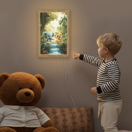 Nachtlampje 20x30 cm - Kinder lampje - Olifant - Tijger - Bos - Jungle - Tafellamp kinderkamer - Slaapkamer lamp - Bedlamp kinderen - Kinderlampje stopcontact - Wandlamp babykamer - Nachtlampjes van Merkloos — afbeelding 5