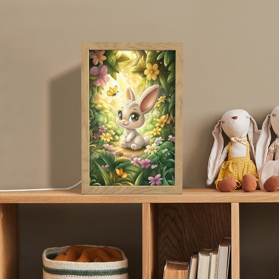 Nachtlampje 20x30 cm - Kinder lamp - Konijn - Bos - Vlinders - Cartoon - Tafellamp kinderkamer - Slaapkamer lamp - Bedlamp kinderen - Kinderlampje stopcontact - Wandlamp babykamer - Nachtlampjes van Evendy — afbeelding 3
