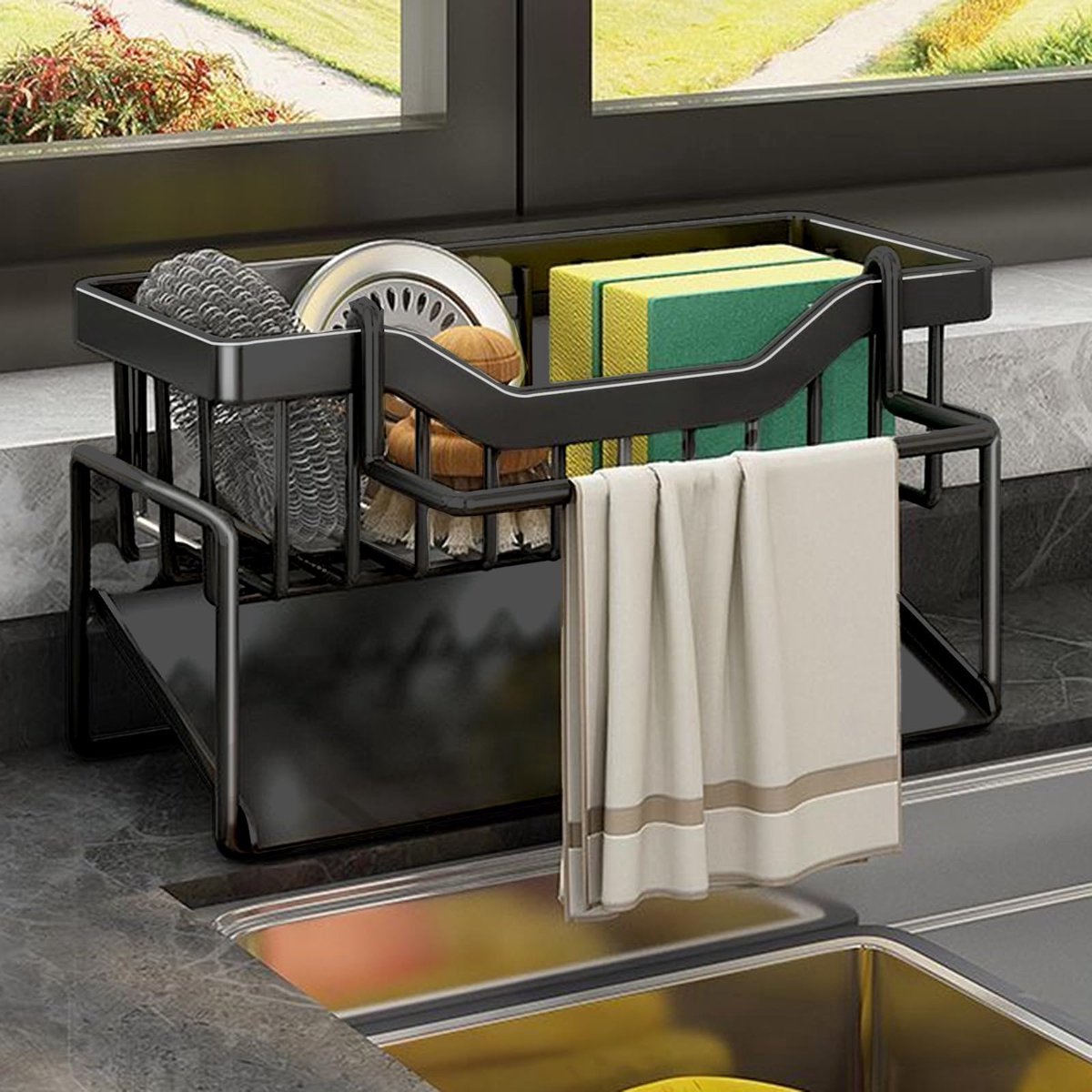 Stunq® Compacte en Functionele Keukenspoelbak-Organizer met Automatische Waterafvoer