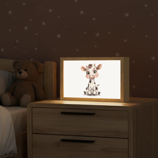 Nachtlampje 30x20 cm - Kinder lamp - Koe - Baby dier - Boerderij dieren - Tafellamp kinderkamer - Slaapkamer lamp - Bedlamp kinderen - Kinderlampje stopcontact - Wandlamp babykamer - Nachtlampjes van Giz맥. — afbeelding 2