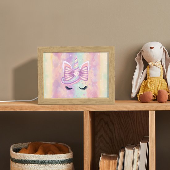Nachtlampje 20x15 cm - Kinder lamp - Eenhoorn - Glitters - Regenboog - Pastel - Tafellamp kinderkamer - Slaapkamer lamp - Bedlamp kinderen - Kinderlampje stopcontact - Wandlamp babykamer - Nachtlampjes van Merkloos — afbeelding 3