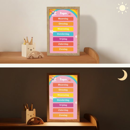 Nachtlampje 20x30 cm - Kinder lamp - Dagen van de week - Educatief - Leren voor kinderen - Roze - Tafellamp kinderkamer - Slaapkamer lamp - Bedlamp kinderen - Kinderlampje stopcontact - Wandlamp babykamer - Nachtlampjes van Merkloos — afbeelding 4